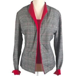 Jessica Howard Womens Size 12 2 Piece Jacket Shirt Houndstooth Red Blazer Work